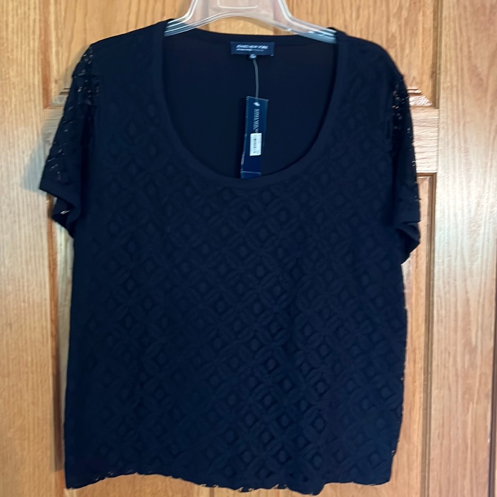 Jones New York Black short sleeve tee with lace overlay 2X
